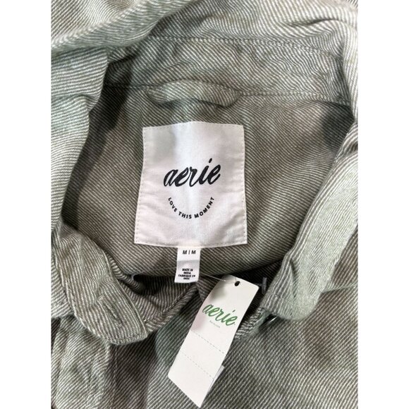 Aerie Anytime Fave Twill Shirt Medium M 100% Cotton Made In India Green - Picture 4 of 11